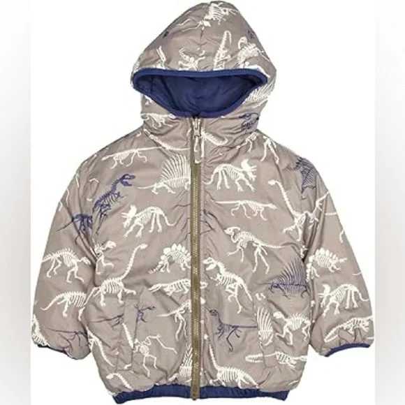 Hatley Reversible Dinosaur Skeleton Puffer Jacket | Size 2 🦖💚 - Picture 1 of 13